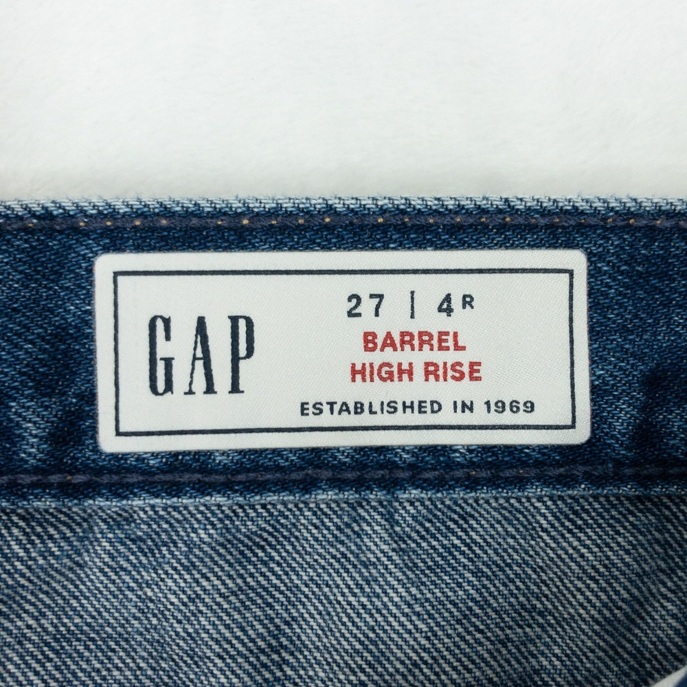 Gap Barrel High Rise Jeans Womens Size 27 4R Indigo Blue Denim Tapered Leg - Picture 8 of 16